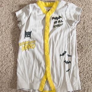 Baby Romper with Yellow Trim and Batman Graphics 🤍💚